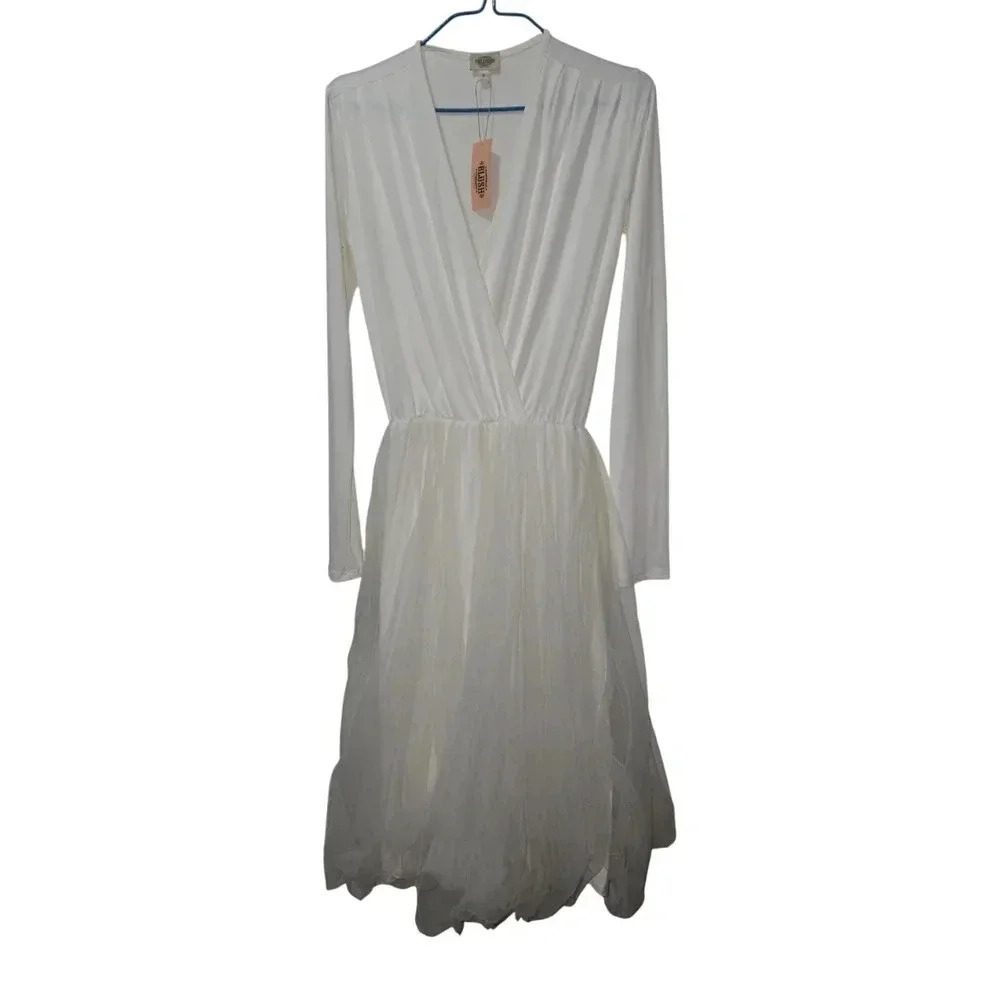 BLUSH FASHION Dress Size Small Long Sleeve Tulle Puff Wedding Gown